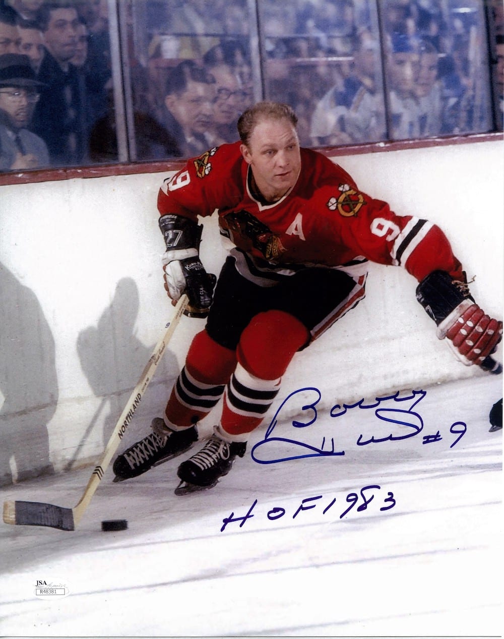 thumbnail image 2 of Bobby Hull Nameplate – Chicago Blackhawks Autograph Photo Puck Hockey Jersey Display 2 of 2